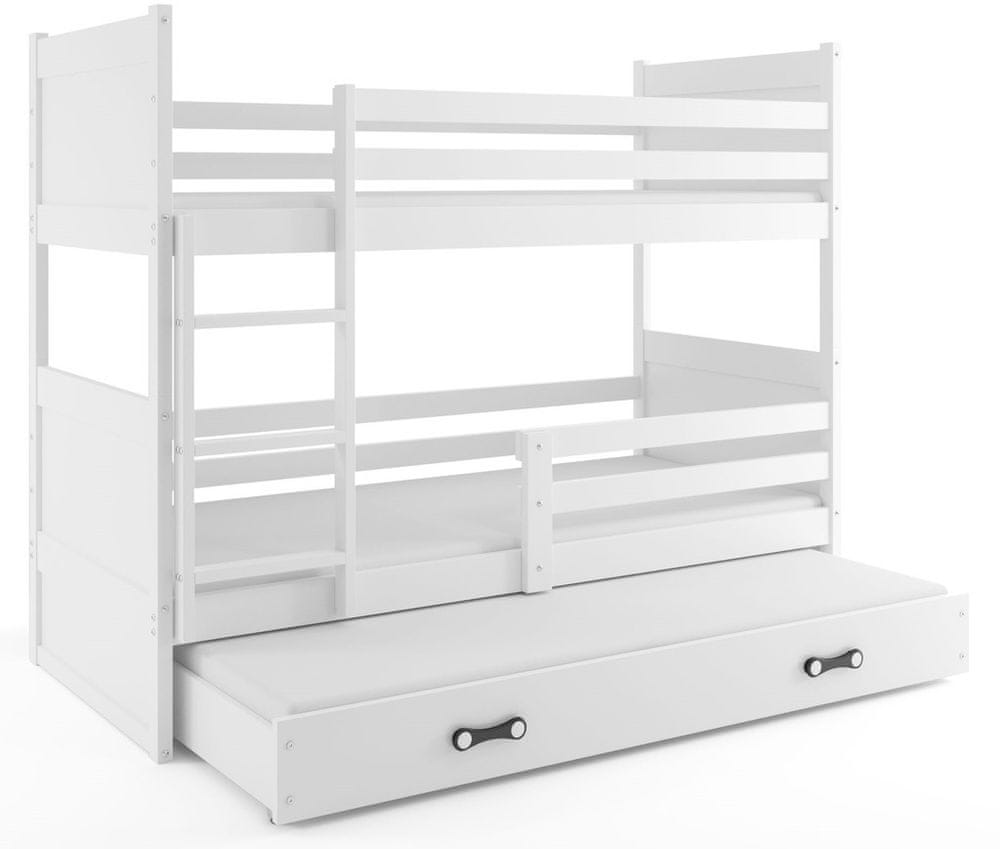 eoshop Poschodová posteľ s prístelkou RICO 3 90x200 cm, biela/biela (Voľba matraca: Penový matrac)
